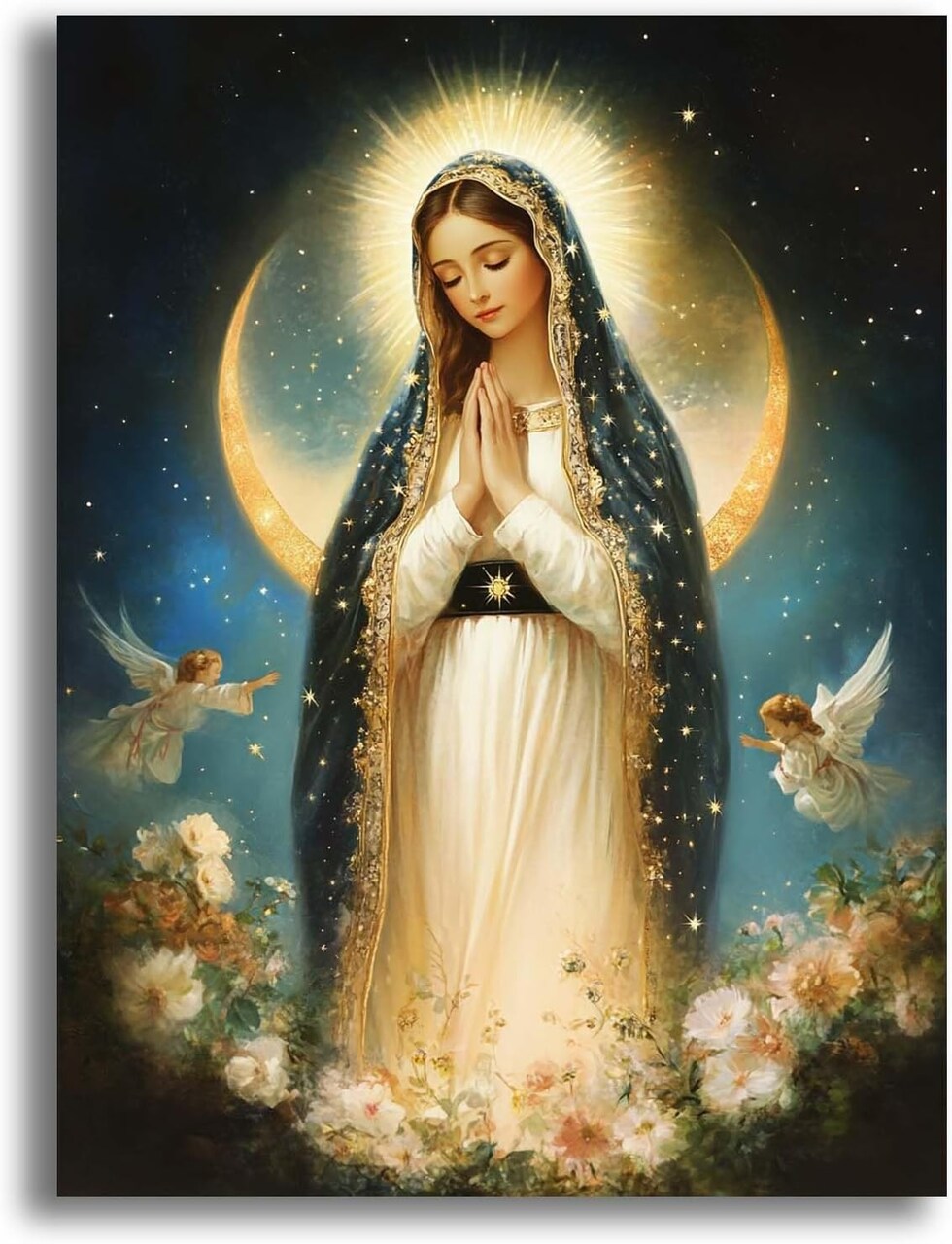 5D Blessed Virgin Mary Diamond Painting Kit – DIY Full Round Drill Rhinestone Art, Spiritual God Embroidery Canvas, 30x40 cm Home Wall Decor